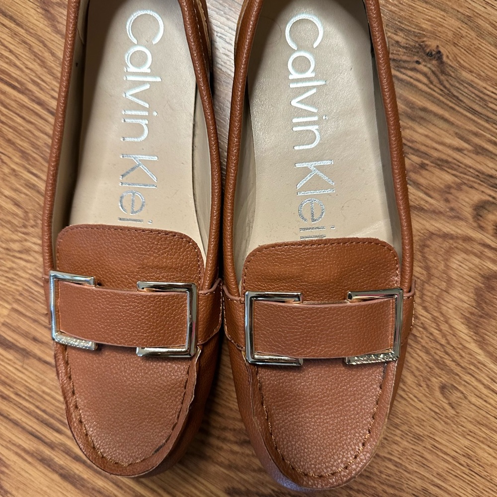 Calvin Klein Tan Leather Flats Moccasin Style